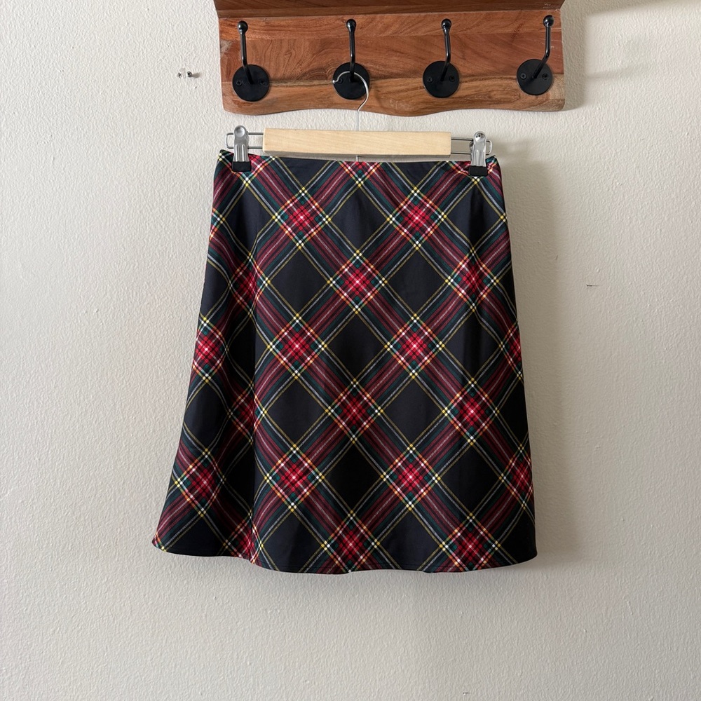 J. Crew Plaid Tartan A Line Mini Skirt Size XS Elastic Waist Fall Wardrobe